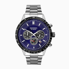 Sekonda Mens Velocity Dated Blue Chronograph Dial Stainless Steel Bracelet Watch 1970