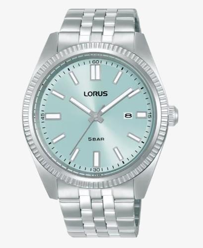 Lorus Mens Sports Date 42mm Light Blue Sunray Dial With Stainless Steel Bracelet Watch