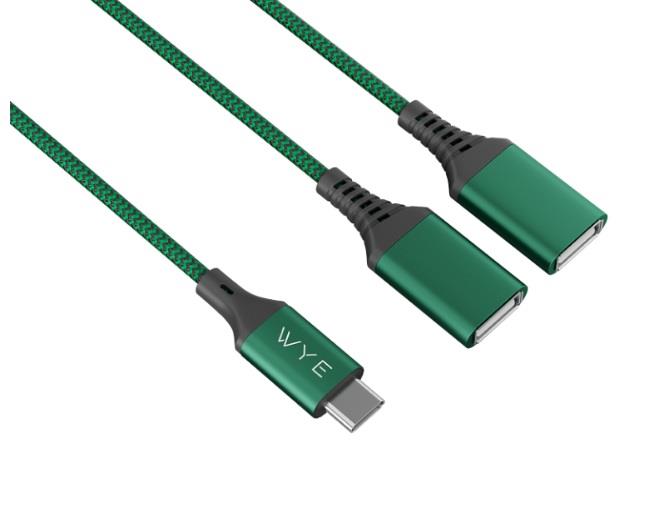 WYE USB-C Male to 2 USB-A Female splitter cable 0.3m
