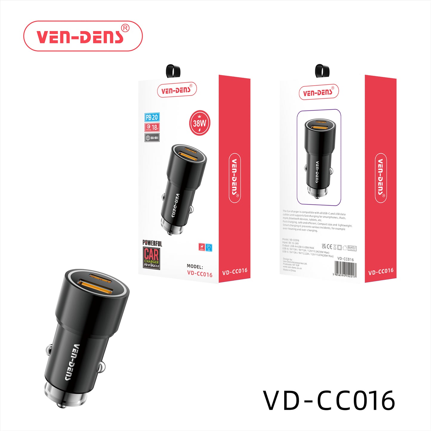 Ven-Dens 38W Dual Port In Car Charger