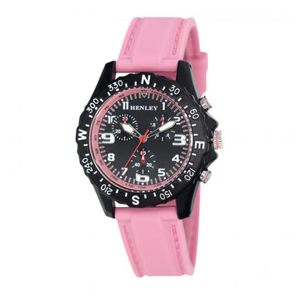 Henley Ladies Fashion Round Matt black sports dial Silicone Strap Watch H06182 Available Multiple Colour