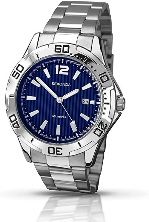 Sekonda Mens Dated Blue Face Stainless Steel Bracelet Watch 1170