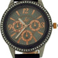 Lipsy London Ladies Bling Bezel Chrono Effect Dial Black Leather Strap Watch LP284 - CLEARANCE NEEDS RE-BATTERY