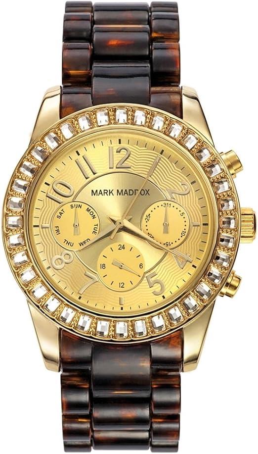 Mark Maddox Ladies Fashion Chronograph Day / Date Gold Plated Bling Dial Brown Bracelet watch  - CLEARANCE NEEDS RE-BATTERY