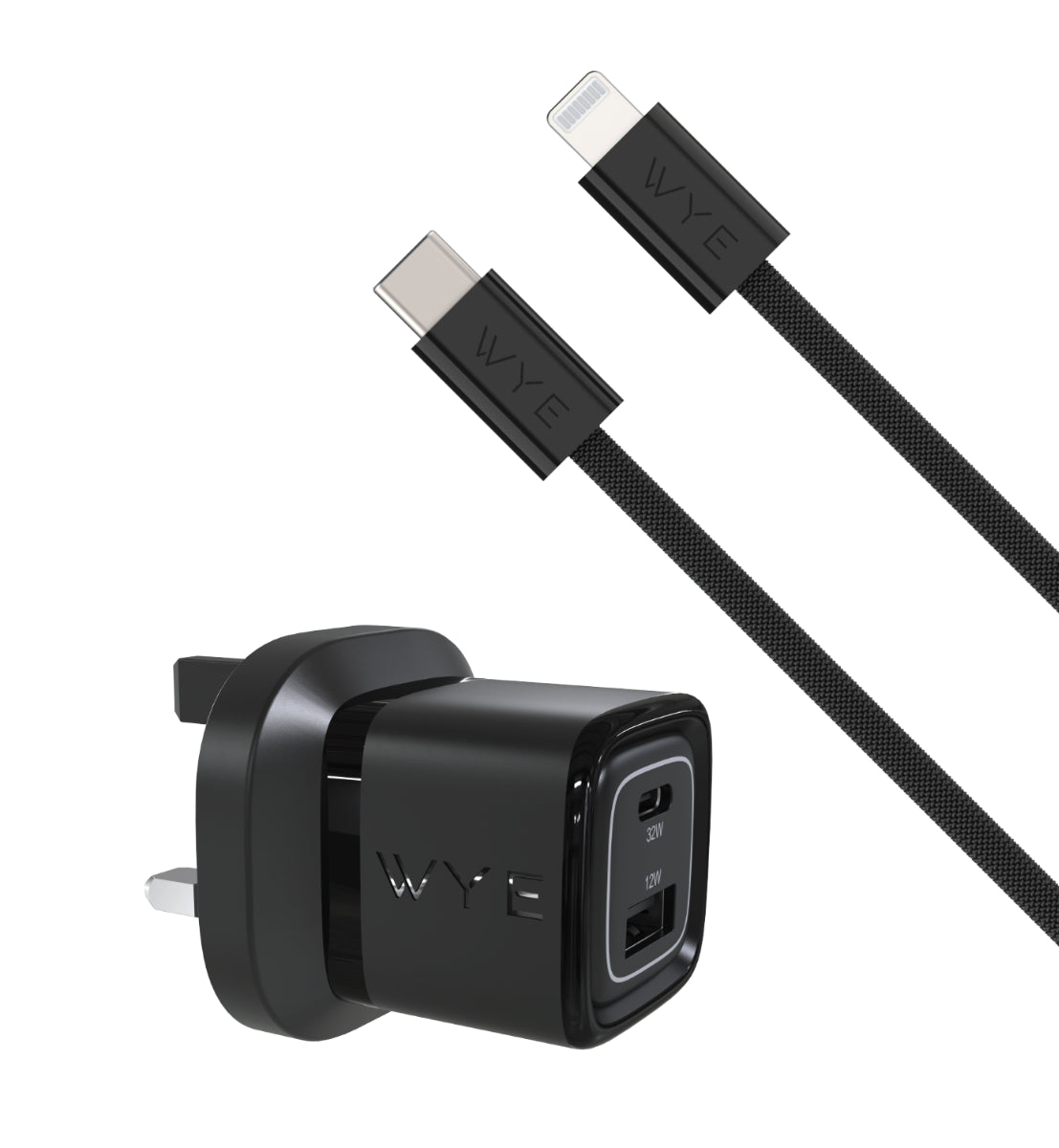 WYEFLUX 32W Dual Port USB-C & USB-A Charging Kit With USB-C to 8-Pin Cable (Gan III)