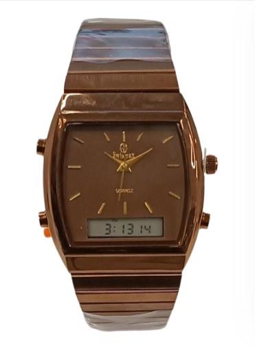 Swismax Ladies Duel Time Water Resistant Brown Dial Brown Metal Strap Watch