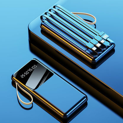 WYEFLUX 10000mAh Portable Power Bank with Built-In Cables and LED Lights - Black