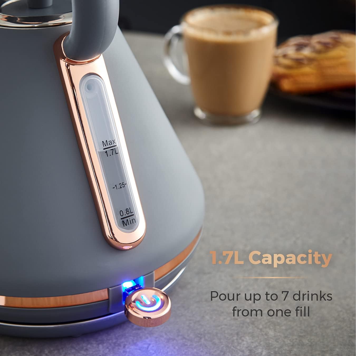 Tower Cavaletto 1.7L 3000W Pyramid Kettle - Grey/Rose Gold