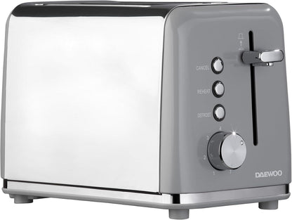 Daewoo Kensington 2 Slice Stainless Steel Toaster Grey
