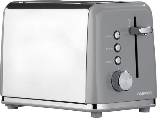 Daewoo Kensington 2 Slice Stainless Steel Toaster Grey
