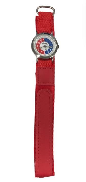 Olivia Children's Girls Analogue Quartz Time Teacher Watch with Red Velcro Strap TOC147  - CLEARANCE NEEDS RE-BATTERY