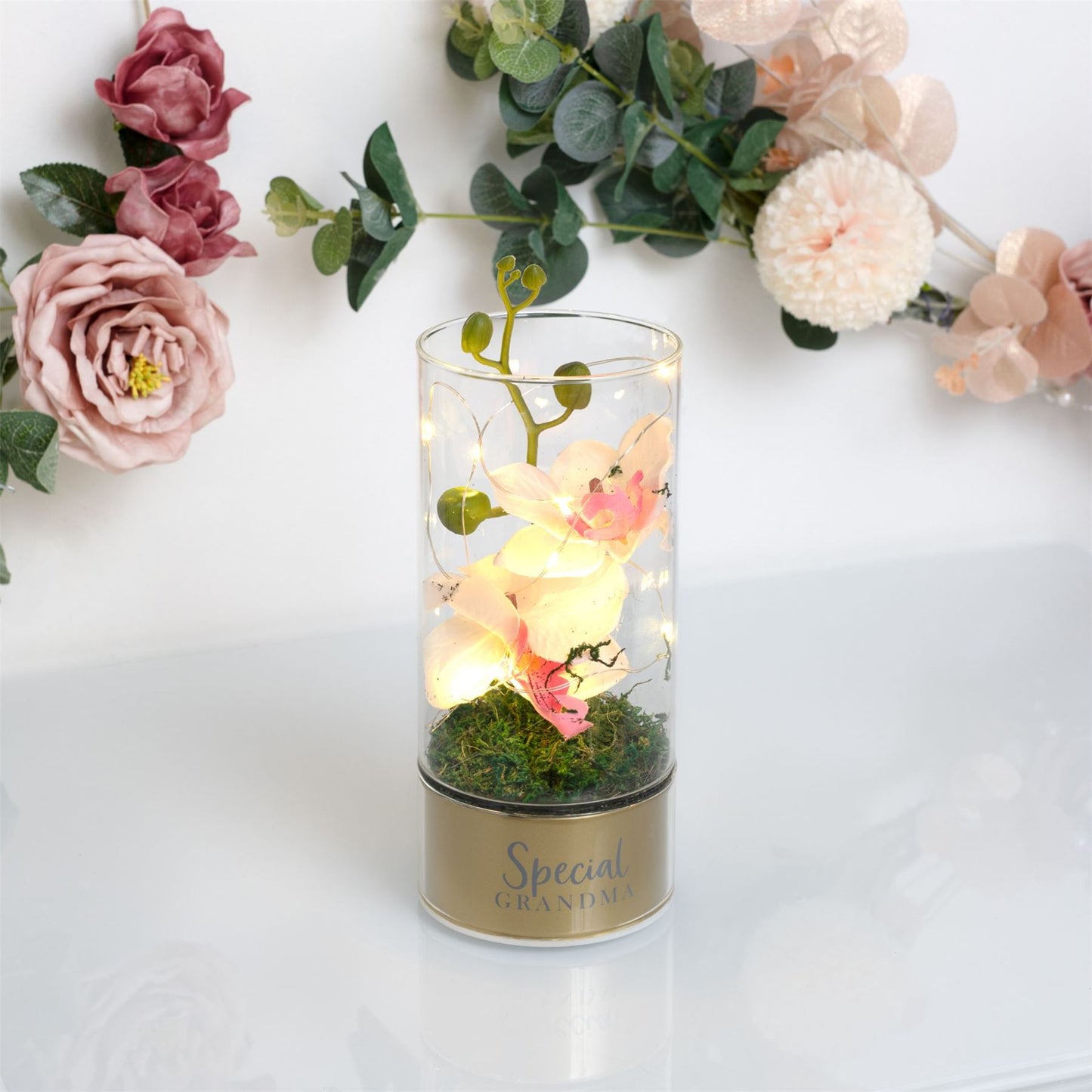 Peaches & Cream Tube Orchid Flowers & LED Light - Grandma