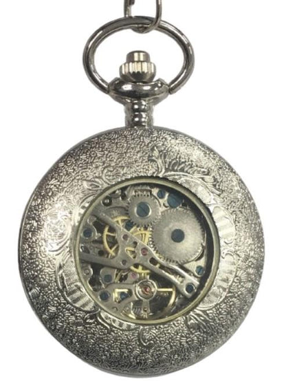 Mens & Ladies Mechanical Hand Winding Half Hunter Steampunk Silver Pocket Watch
