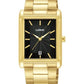 Lorus Mens Basic Fashion Rectangular Date Black Dial Gold tone Stainless Steel Bracelet Watch RH938RX9