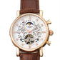 Longbo Mens Automatic Hollow mechanical Dial Analogue Gold/Brown Leather Strap Watch