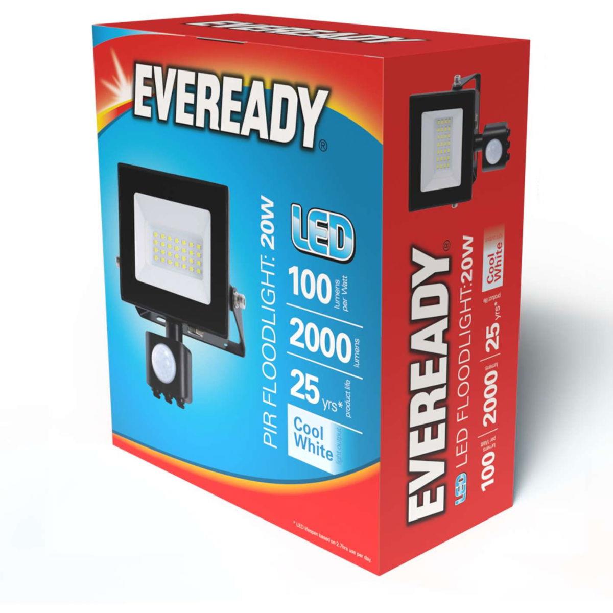 Eveready 20W IP44 LED PIR Floodlight - 1,600 Lumen - 4,000K (Cool White)