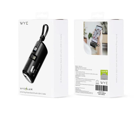 WYE 8 - Pin Plug Power Bank 5K with USB - C Cable