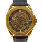 NY London Mens Automatic Dial Analogue Gold/Black Leather Strap Watch