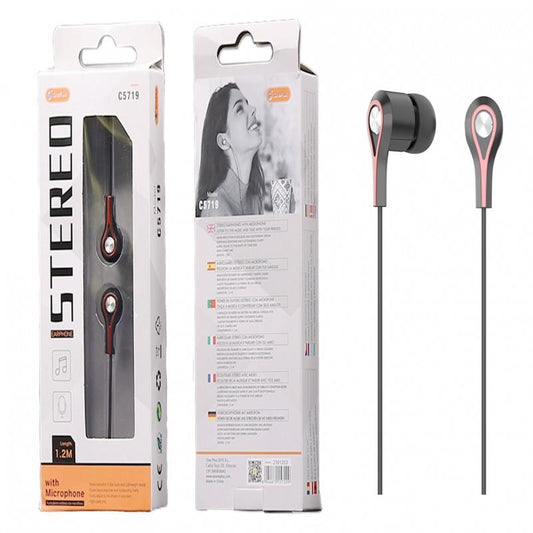C5719 Tear Drop Earphone Deox, with Multifunction Button, 1.2M, Red