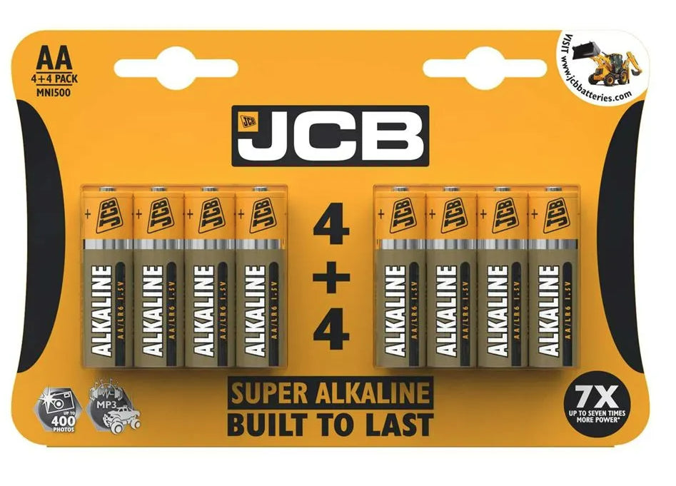 JCB AA Super Alkaline Batteries 8 Per Card -