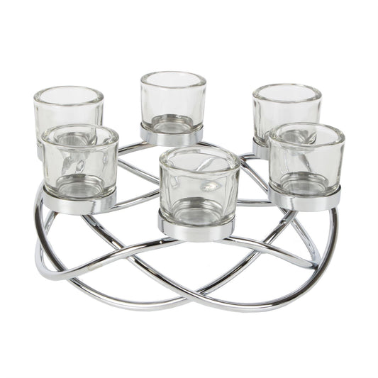 Hestia Glass/Metal 6 Tea Light Holder Silver Circular