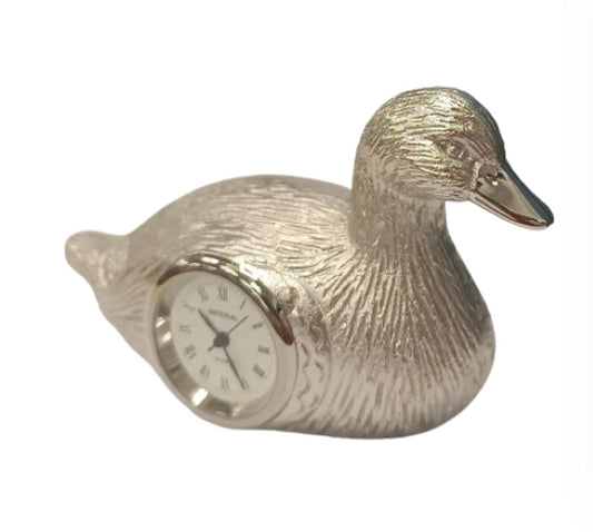 Miniature Clock Silver Plated Duck Solid Brass IMP92S - CLEARANCE NEEDS RE-BATTERY