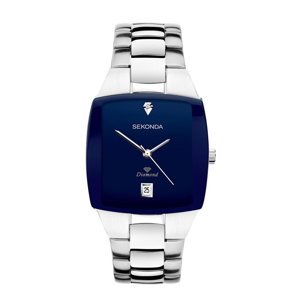 Sekonda Mens Dated Square Blue Dial Stainless Steel Bracelet Watch 193 ...