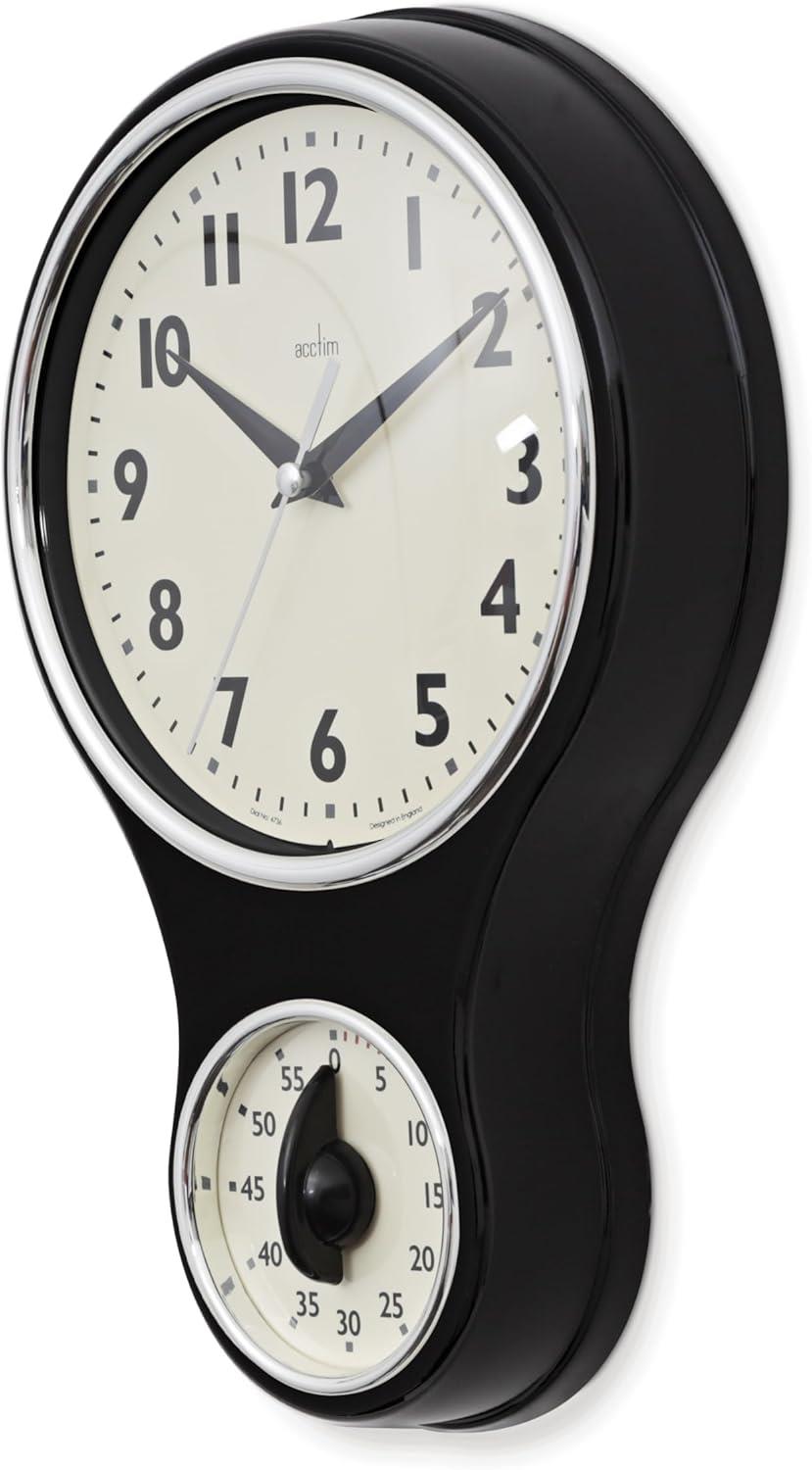Acctim Kitchen Time 20cm Timer Quartz Retro Style Domed Glass Lens Wall Clock Available Multi Colour