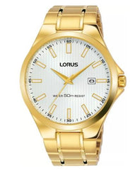 Lorus Mens Dated White Sunray Dial Gold Plated Bracelet Watch RH986KX9 BRAND NEW BUT NEEDS BATTERY