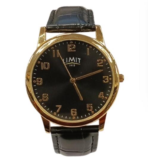 Limit Mens Basic Black Dial Golden Number with Black Faux Leather Dress Watch