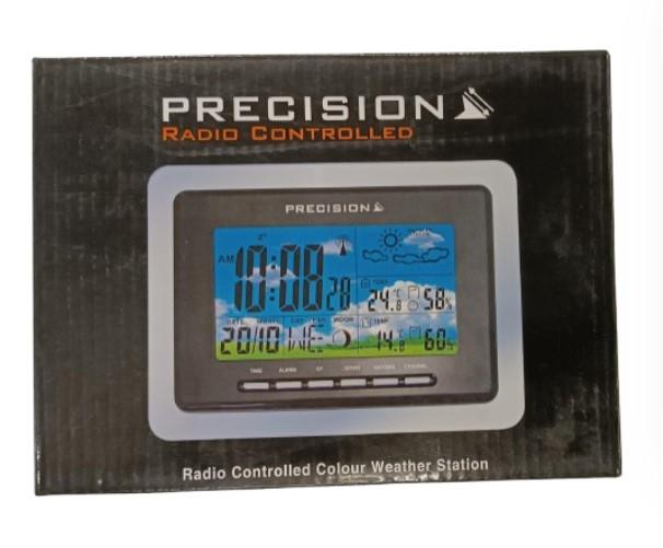 Precision Digital Weather Station Day/Date  Radio Controlled Silver and Black Alarm Clock ‎AP053