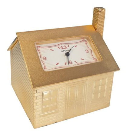 Miniature Clock Goldtone Plated House Design Solid Brass IMP1011 - CLEARANCE NEEDS RE-BATTERY