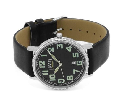 Limit Mens Basic Dated Silver Tone Case Black Dial Black Leather Strap Watch 5747