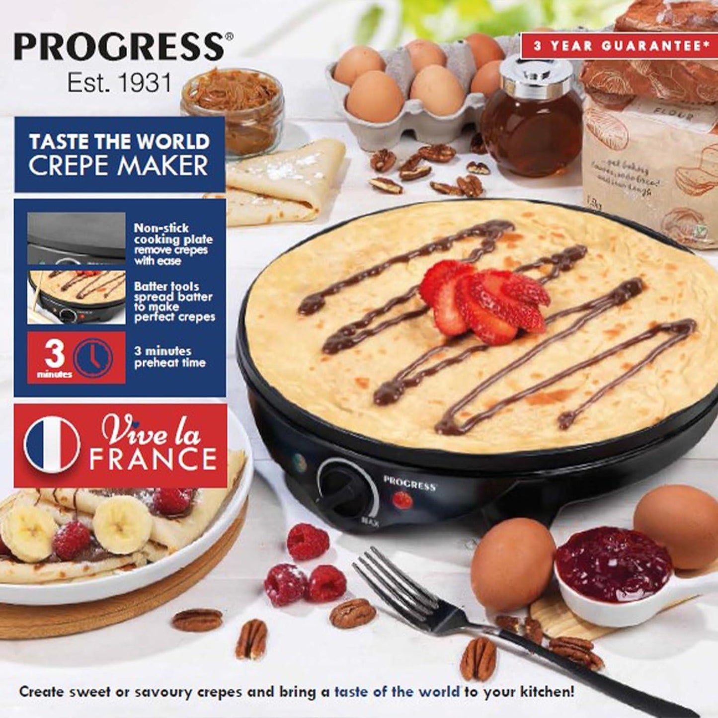 Progress Crepe Maker – Electric Pancake Machine, 30 cm Non-Stick