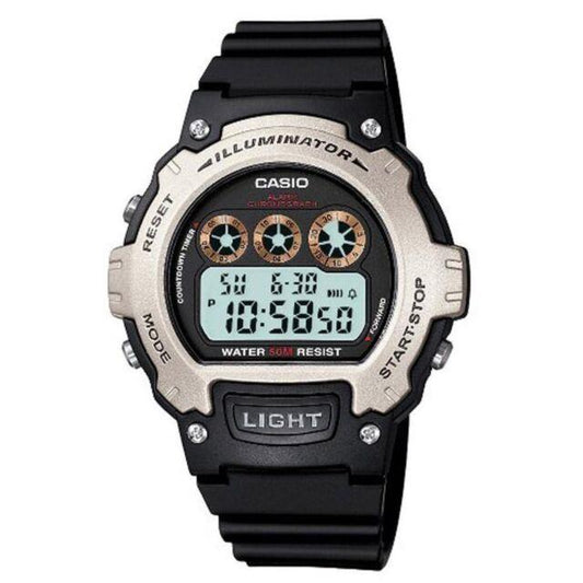 Casio Mens Fashion Sports Digital waterproof Digital Black Face Black Resin Strap Watch W-214H-1AVEF