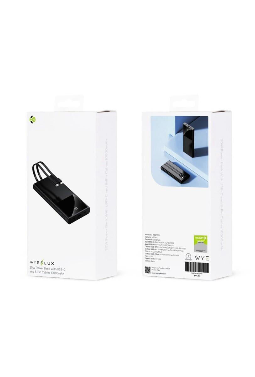 WYE FLUX 10000mAh Power Bank with USB-C & 8-pin Cables