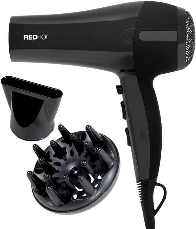 Red Hot 37019 2200W Professional Hair Dryer with Diffuser - Black