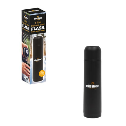 Milestone Double Walled Stainless Steel Flask 1Ltr  - Matte Black Finish