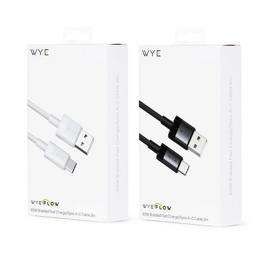 WYE 60W Braided Fast Charge/Sync A-C Cable 3m Black/White