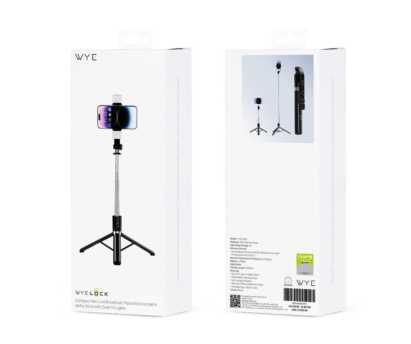 WyeLock Tripod & Extendable Selfie-Stick with Dual Fill Lights