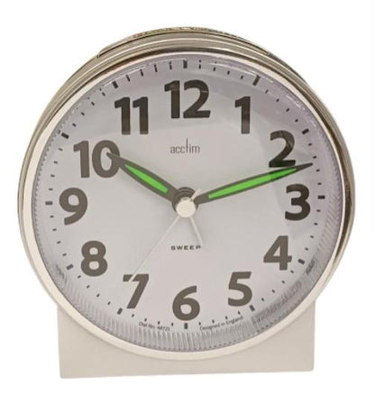 Acctim Micah Round Mid Sized Bedside Quartz Alarm Clock in Silver - 16477
