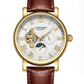 Longbo Mens Automatic Hollow mechanical Dial Analogue Gold/Brown Leather Strap Watch