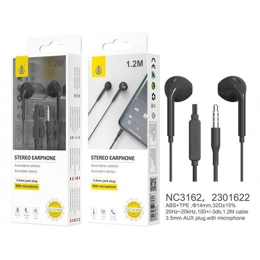 NC3162 Wired Earphone Speedy, with Multifunction Button & Volume control, 1.2M, Black