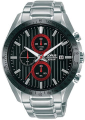 Lorus Mens Sports Chronograph Dated Black Dial Stainless Steel Bracelet Watch RM303HX9