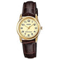 Casio Women's Analogue Designer Gold Dial Brown Leather Strap Watch - LTP-V001GL-9BUDF