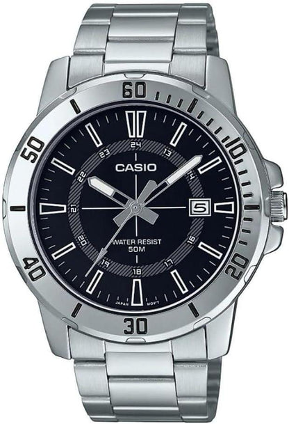 Casio Mens Analogue Dated Black Dial Silver Stainless Steel Bracelet Watch