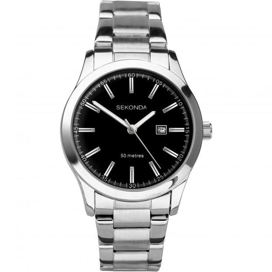 Sekonda Women's Dated Black Dial with Silver Stainless Steel Bracelet Watch - 40364