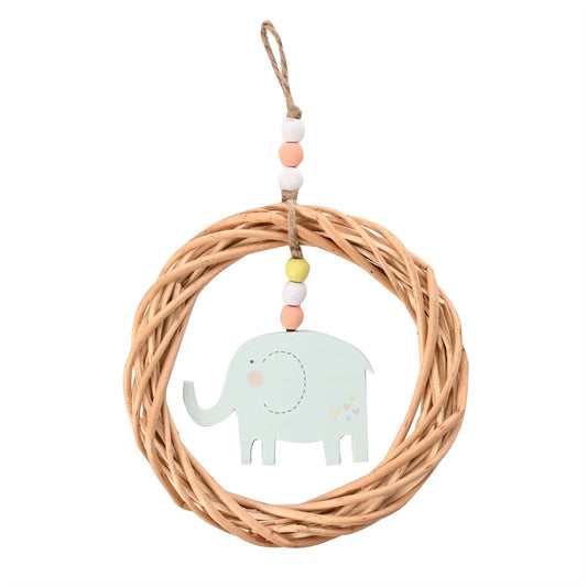 Petit Cheri Elephant in Wicker Circle Plaque 15cm