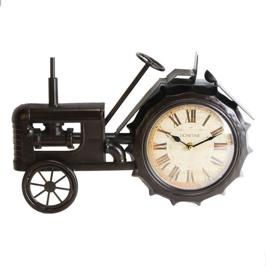 Hometime Metal Mantel Clock - Black Tractor White Dial