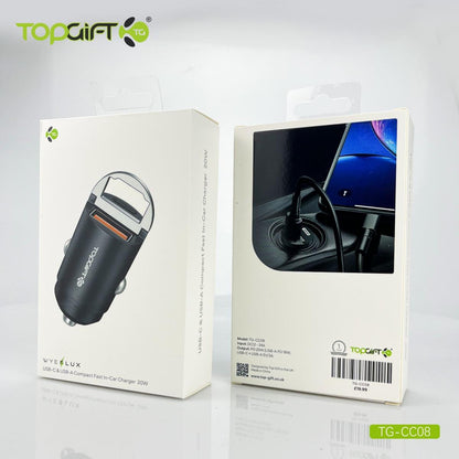Compact Fast In-Car Charger 20W USB-C & USB-A WYEFLUX